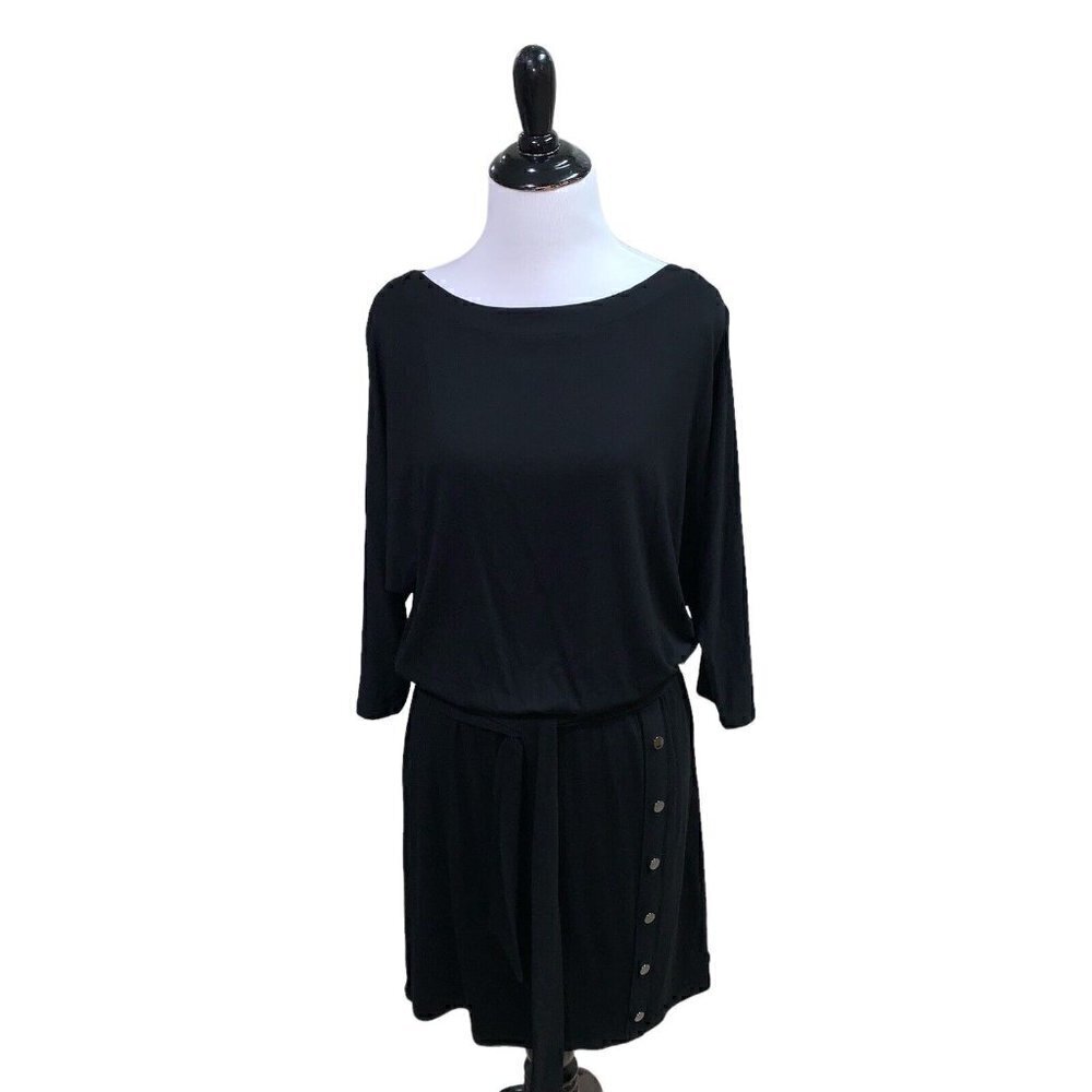 White House Black Market Women's Size XS Boatneck Chemise Dress NWT Black Belted
